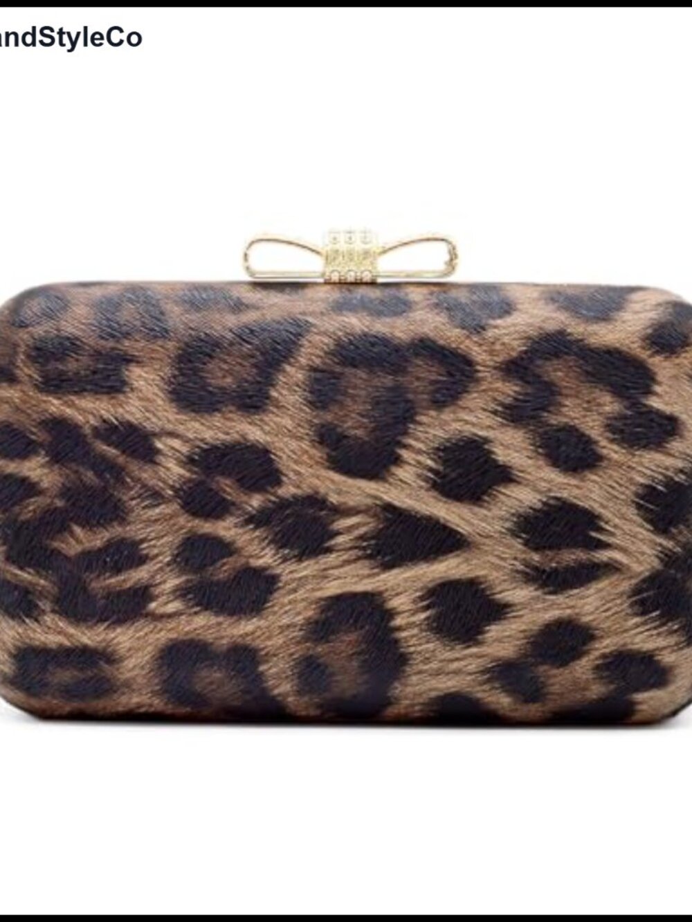 Elegant Leopard PU Leather Crystal Bow Top Hard Clutch Evening Bag